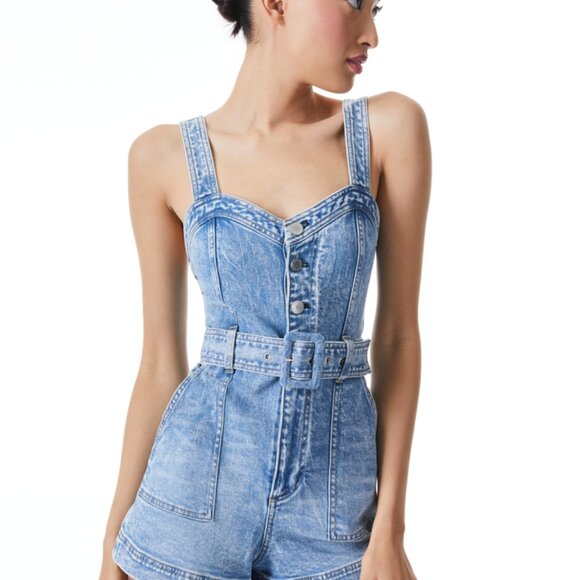 KEI SWEETHEART NECKLINE DENIM ROMPER - Picture 2 of 5